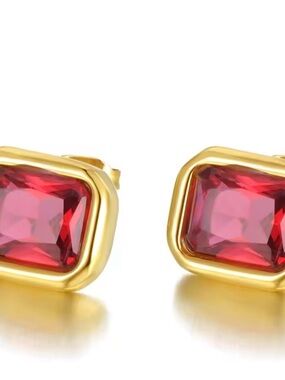 Gold-Plated Red Crystal Stud Earrings